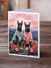 Load image into Gallery viewer, Doberman Pinscher Two Hearts Greeting Cards - Blank Note Cards – 8-Pack of Artist-Designed Cards with Envelopes
