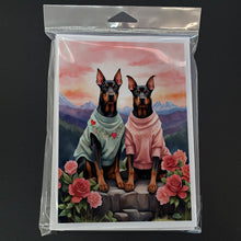 Load image into Gallery viewer, Doberman Pinscher Two Hearts Greeting Cards - Blank Note Cards – 8-Pack of Artist-Designed Cards with Envelopes