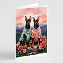 Load image into Gallery viewer, Doberman Pinscher Two Hearts Greeting Cards - Blank Note Cards – 8-Pack of Artist-Designed Cards with Envelopes