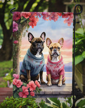 Load image into Gallery viewer, French Bulldog Two Hearts Garden Flag –  Romantic Dog Pair with Sunset &amp; Mountain Background