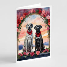 Load image into Gallery viewer, Great Dane Two Hearts Greeting Cards - Blank Note Cards – 8-Pack of Artist-Designed Cards with Envelopes