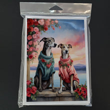 Load image into Gallery viewer, Greyhound Two Hearts Greeting Cards - Blank Note Cards – 8-Pack of Artist-Designed Cards with Envelopes