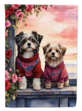 Load image into Gallery viewer, Havanese Two Hearts Garden Flag –  Romantic Dog Pair with Sunset &amp; Mountain Background