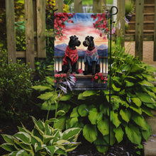 Load image into Gallery viewer, Kerry Blue Terrier Two Hearts Garden Flag –  Romantic Dog Pair with Sunset &amp; Mountain Background