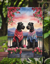 Load image into Gallery viewer, Kerry Blue Terrier Two Hearts Garden Flag –  Romantic Dog Pair with Sunset &amp; Mountain Background