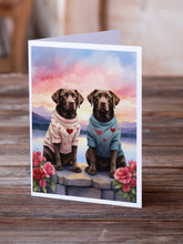 Load image into Gallery viewer, Chocolate Labrador Retriever Two Hearts Greeting Cards - Blank Note Cards – 8-Pack of Artist-Designed Cards with Envelopes