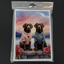 Load image into Gallery viewer, Chocolate Labrador Retriever Two Hearts Greeting Cards - Blank Note Cards – 8-Pack of Artist-Designed Cards with Envelopes
