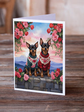 Load image into Gallery viewer, Miniature Pinscher Two Hearts Greeting Cards - Blank Note Cards – 8-Pack of Artist-Designed Cards with Envelopes