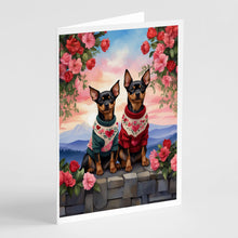 Load image into Gallery viewer, Miniature Pinscher Two Hearts Greeting Cards - Blank Note Cards – 8-Pack of Artist-Designed Cards with Envelopes