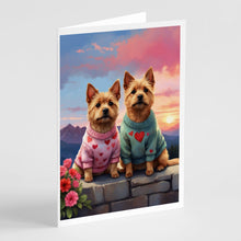 Load image into Gallery viewer, Norwich Terrier Two Hearts Greeting Cards - Blank Note Cards – 8-Pack of Artist-Designed Cards with Envelopes