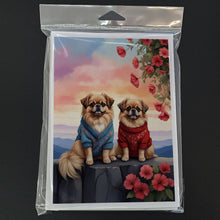 Load image into Gallery viewer, Pekingese Two Hearts Greeting Cards - Blank Note Cards – 8-Pack of Artist-Designed Cards with Envelopes