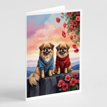 Load image into Gallery viewer, Pekingese Two Hearts Greeting Cards - Blank Note Cards – 8-Pack of Artist-Designed Cards with Envelopes