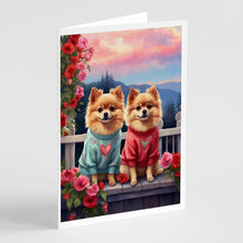 Load image into Gallery viewer, Pomeranian Two Hearts Greeting Cards - Blank Note Cards – 8-Pack of Artist-Designed Cards with Envelopes