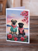 Load image into Gallery viewer, Pug Two Hearts Greeting Cards - Blank Note Cards – 8-Pack of Artist-Designed Cards with Envelopes