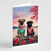 Load image into Gallery viewer, Pug Two Hearts Greeting Cards - Blank Note Cards – 8-Pack of Artist-Designed Cards with Envelopes
