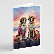 Load image into Gallery viewer, Saint Bernard Two Hearts Greeting Cards - Blank Note Cards – 8-Pack of Artist-Designed Cards with Envelopes