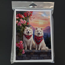 Load image into Gallery viewer, Samoyed Two Hearts Greeting Cards - Blank Note Cards – 8-Pack of Artist-Designed Cards with Envelopes