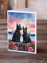 Load image into Gallery viewer, Scottish Terrier Two Hearts Greeting Cards - Blank Note Cards – 8-Pack of Artist-Designed Cards with Envelopes