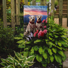 Load image into Gallery viewer, Sealyham Terrier Two Hearts Garden Flag –  Romantic Dog Pair with Sunset &amp; Mountain Background