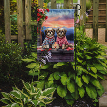 Load image into Gallery viewer, Shih Tzu Two Hearts Garden Flag –  Romantic Dog Pair with Sunset &amp; Mountain Background