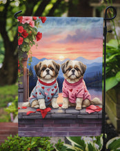 Load image into Gallery viewer, Shih Tzu Two Hearts Garden Flag –  Romantic Dog Pair with Sunset &amp; Mountain Background