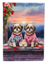 Load image into Gallery viewer, Shih Tzu Two Hearts Garden Flag –  Romantic Dog Pair with Sunset &amp; Mountain Background