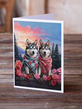 Load image into Gallery viewer, Siberian Husky Two Hearts Greeting Cards - Blank Note Cards – 8-Pack of Artist-Designed Cards with Envelopes