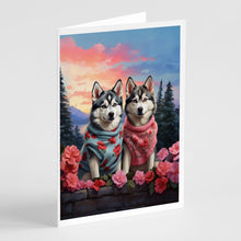 Load image into Gallery viewer, Siberian Husky Two Hearts Greeting Cards - Blank Note Cards – 8-Pack of Artist-Designed Cards with Envelopes