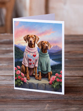 Load image into Gallery viewer, Vizsla Two Hearts Greeting Cards - Blank Note Cards – 8-Pack of Artist-Designed Cards with Envelopes