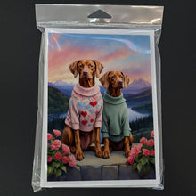 Load image into Gallery viewer, Vizsla Two Hearts Greeting Cards - Blank Note Cards – 8-Pack of Artist-Designed Cards with Envelopes