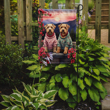 Load image into Gallery viewer, Wheaten Terrier Two Hearts Garden Flag –  Romantic Dog Pair with Sunset &amp; Mountain Background