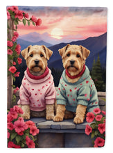 Load image into Gallery viewer, Wheaten Terrier Two Hearts Garden Flag –  Romantic Dog Pair with Sunset &amp; Mountain Background