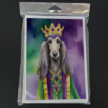 Load image into Gallery viewer, Afghan Hound King of Mardi Gras Greeting Cards - Blank Note Cards – 8-Pack of Artist-Designed Cards with Envelopes