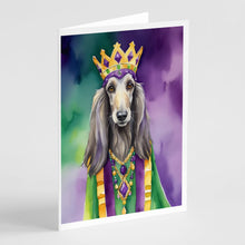 Load image into Gallery viewer, Afghan Hound King of Mardi Gras Greeting Cards - Blank Note Cards – 8-Pack of Artist-Designed Cards with Envelopes