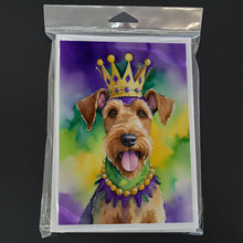 Load image into Gallery viewer, Airedale Terrier King of Mardi Gras Greeting Cards - Blank Note Cards – 8-Pack of Artist-Designed Cards with Envelopes