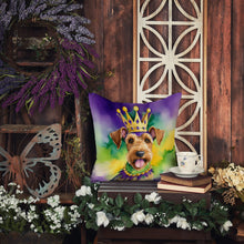 Load image into Gallery viewer, Airedale Terrier King of Mardi Gras Throw Pillow - 14x14 Decorative Pillow – Art for Your Home &amp; Patio
