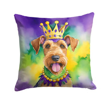 Load image into Gallery viewer, Airedale Terrier King of Mardi Gras Throw Pillow - 14x14 Decorative Pillow – Art for Your Home &amp; Patio