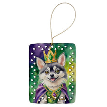 Load image into Gallery viewer, Alaskan Klee Kai King of Mardi Gras Porcelain Ornament