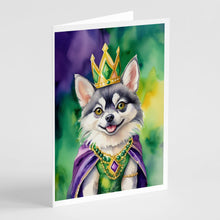 Load image into Gallery viewer, Alaskan Klee Kai King of Mardi Gras Greeting Cards - Blank Note Cards – 8-Pack of Artist-Designed Cards with Envelopes