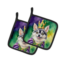 Load image into Gallery viewer, Alaskan Klee Kai King of Mardi Gras Pot Holders - Set of 2 Decorative Kitchen Helpers | Made in the USA