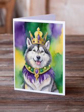 Load image into Gallery viewer, Alaskan Malamute King of Mardi Gras Greeting Cards - Blank Note Cards – 8-Pack of Artist-Designed Cards with Envelopes