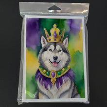 Load image into Gallery viewer, Alaskan Malamute King of Mardi Gras Greeting Cards - Blank Note Cards – 8-Pack of Artist-Designed Cards with Envelopes