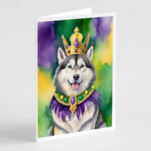 Load image into Gallery viewer, Alaskan Malamute King of Mardi Gras Greeting Cards - Blank Note Cards – 8-Pack of Artist-Designed Cards with Envelopes