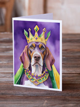 Load image into Gallery viewer, American English Coonhound King of Mardi Gras Greeting Cards - Blank Note Cards – 8-Pack of Artist-Designed Cards with Envelopes