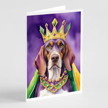 Load image into Gallery viewer, American English Coonhound King of Mardi Gras Greeting Cards - Blank Note Cards – 8-Pack of Artist-Designed Cards with Envelopes