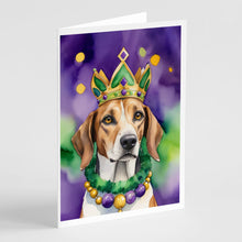 Load image into Gallery viewer, American Foxhound King of Mardi Gras Greeting Cards - Blank Note Cards – 8-Pack of Artist-Designed Cards with Envelopes