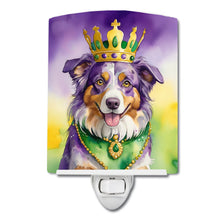 Load image into Gallery viewer, Australian Shepherd King of Mardi Gras Ceramic Night Light