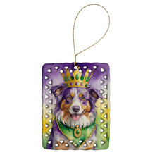 Load image into Gallery viewer, Australian Shepherd King of Mardi Gras Porcelain Ornament