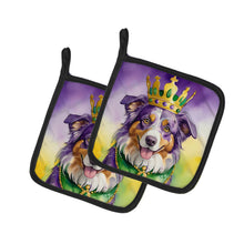 Load image into Gallery viewer, Australian Shepherd King of Mardi Gras Pot Holders - Set of 2 Decorative Kitchen Helpers | Made in the USA