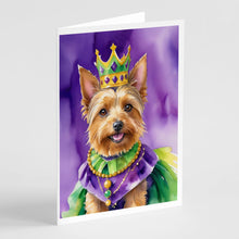 Load image into Gallery viewer, Australian Terrier King of Mardi Gras Greeting Cards - Blank Note Cards – 8-Pack of Artist-Designed Cards with Envelopes